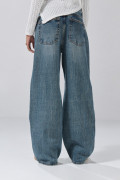Jean tiro medio azul baggy infaltables con bota ancha
