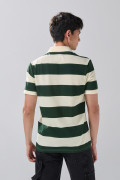 Camiseta polo kaki clara con cremallera y rayas verdes