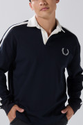 Buzo oversize cuello polo azul intenso con diseño college