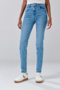 Jean jegging azul con desgastes, tiro súper alto y bolsillos
