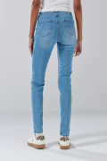 Jean jegging azul con desgastes, tiro súper alto y bolsillos
