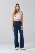 Jean 90´S tiro alto bota recta azul oscuro con cremallera
