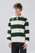 Buzo crema claro oversize con rayas verdes y cuello polo
