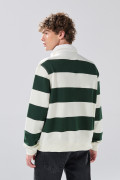 Buzo crema claro oversize con rayas verdes y cuello polo