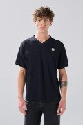 Camiseta azul intensa cuello V en algodón con arte college