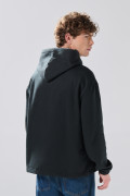 Buzo oversize negro perchado con capota y arte college