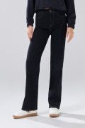 Jean azul intenso straight leg bota recta con tiro alto
