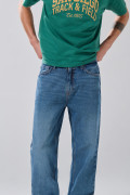 Jean baggy infaltables azul con tiro medio y bota ancha