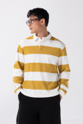 Buzo crema oversize a rayas con cuello polo y arte college