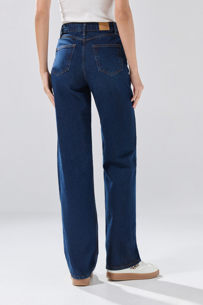 Jean 90´S infaltables bota recta azul oscuro con tiro alto
