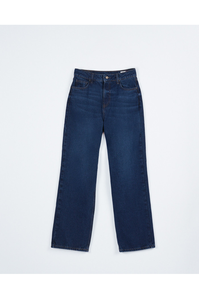Jean 90´S infaltables bota recta azul oscuro con tiro alto
