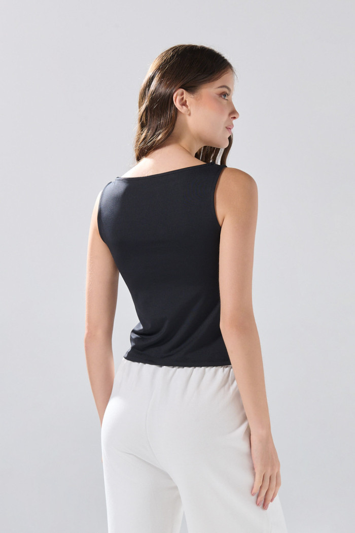 Camiseta manga sisa unicolor ajustada con cuello redondo