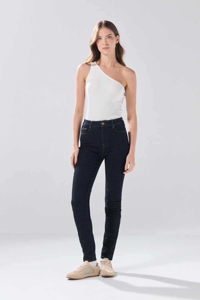 Jean jegging infaltables 5 bolsillos azul con tiro súper alto
