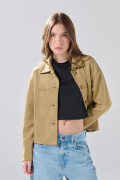 Chaqueta unicolor con de Polka Dots cuello trucker y botones
