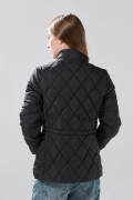 Chaqueta acolchada negra con cuello alto y cintura ajustable