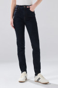 Jean jegging azul súper tiro alto con costuras en contraste