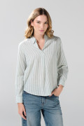 Blusa manga larga crema a rayas con escote en V