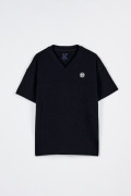 Camiseta azul intensa cuello V en algodón con arte college