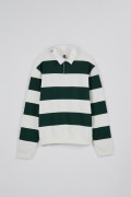 Buzo crema claro oversize con rayas verdes y cuello polo