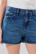 Short tiro alto de jean infaltables azul con cremallera
