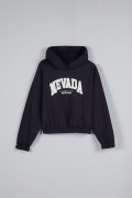 Buzo azul intenso college oversize perchado con capota