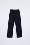 Jean azul intenso straight leg bota recta con tiro alto
