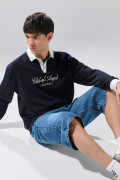 Bermuda de jean jort azul medio con tiro bajo
