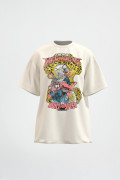 Camiseta oversize manga corta crema con arte de Megadeth