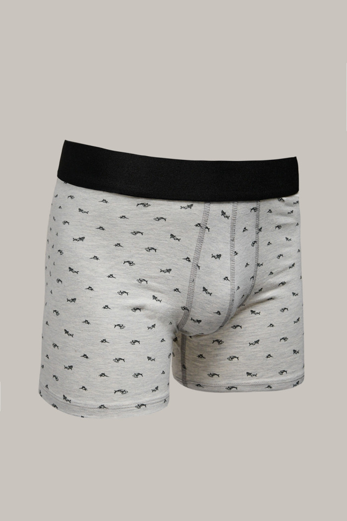 Bóxer brief-medio gris en algodón con peces estampados
