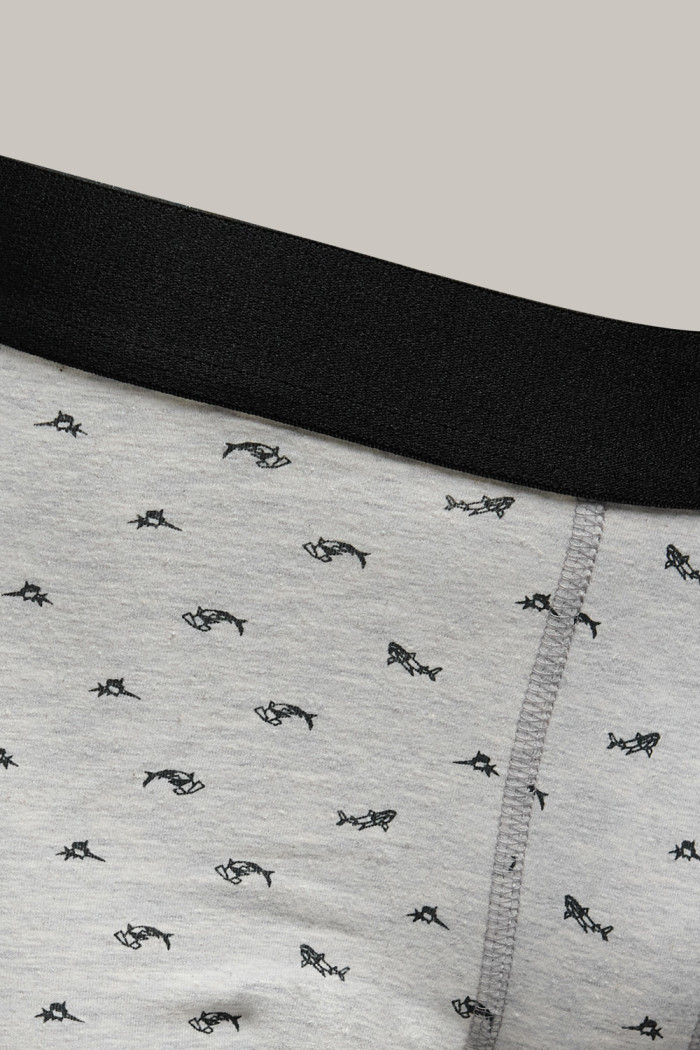 Bóxer brief-medio gris en algodón con peces estampados
