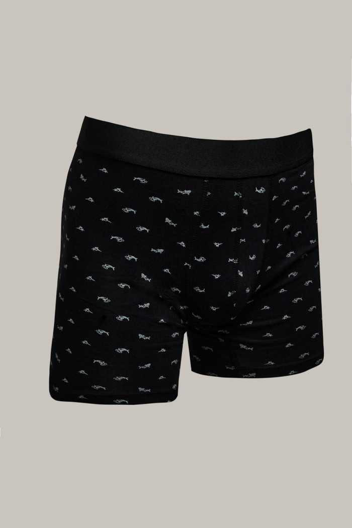 Bóxer midway brief-largo negro con peces estampados
