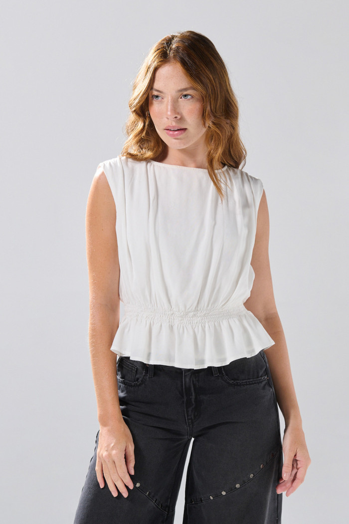 Blusa  manga corta con cremallera en espalda