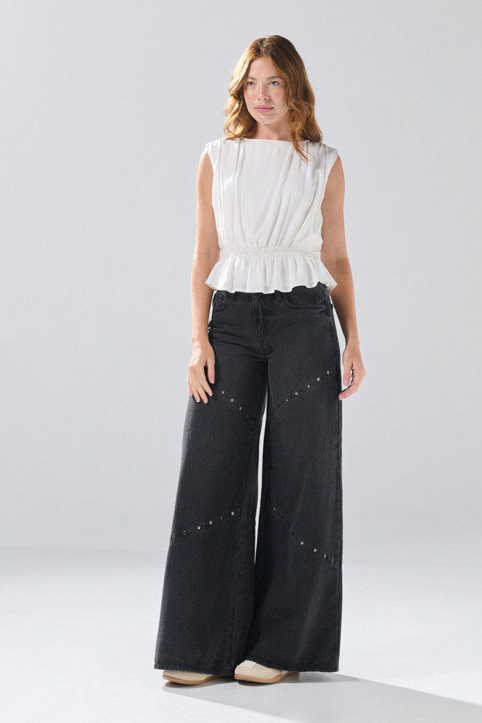 Blusa  manga corta con cremallera en espalda