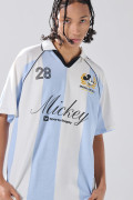 Camiseta crema a rayas con cuello polo y arte de Mickey
