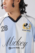 Camiseta crema a rayas con cuello polo y arte de Mickey
