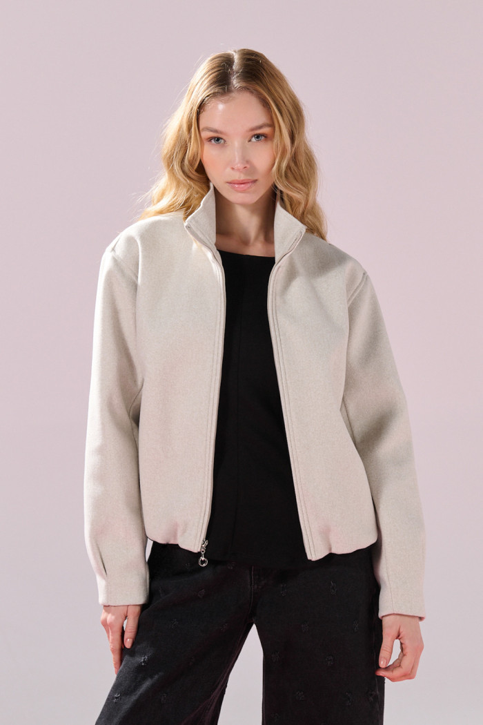Chaqueta crema clara en paño con cuello alto de Polka Dots
