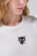 Camiseta cuello redondo crema con arte de Hello Kitty
