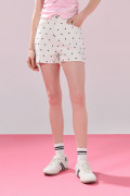 Short crema de jean con tiro alto y puntos de Polka Dots
