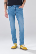 Jean skinny infaltables tiro bajo azul medio con desgastes

