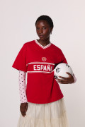 Camiseta cuello V oversize roja college de Fan Edition
