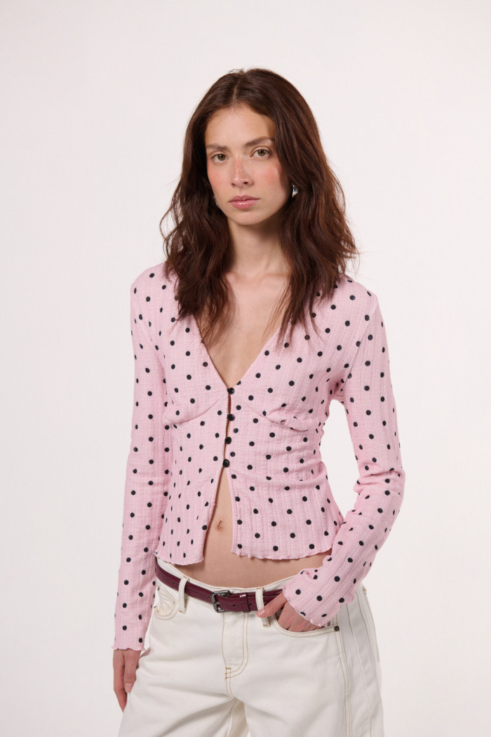 Camiseta manga larga rosada con puntos de Polka Dots

