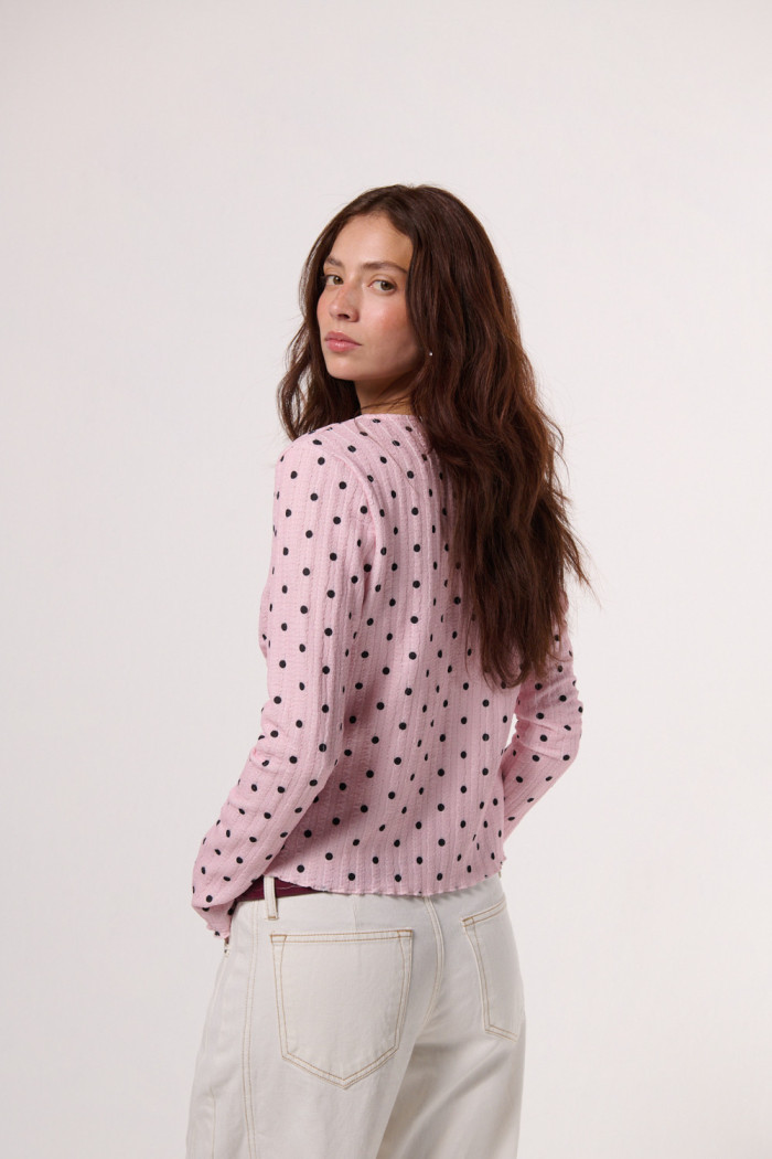 Camiseta manga larga rosada con puntos de Polka Dots
