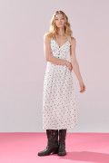 Vestido largo crema de Polka Dots con puntos negros
