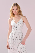 Vestido largo crema de Polka Dots con puntos negros
