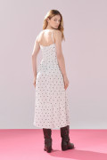 Vestido largo crema de Polka Dots con puntos negros
