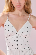 Vestido largo crema de Polka Dots con puntos negros
