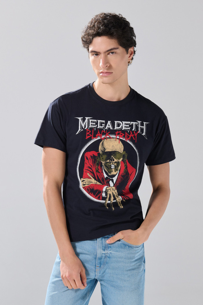 Camiseta cuello redondo azul intensa con arte de Megadeth
