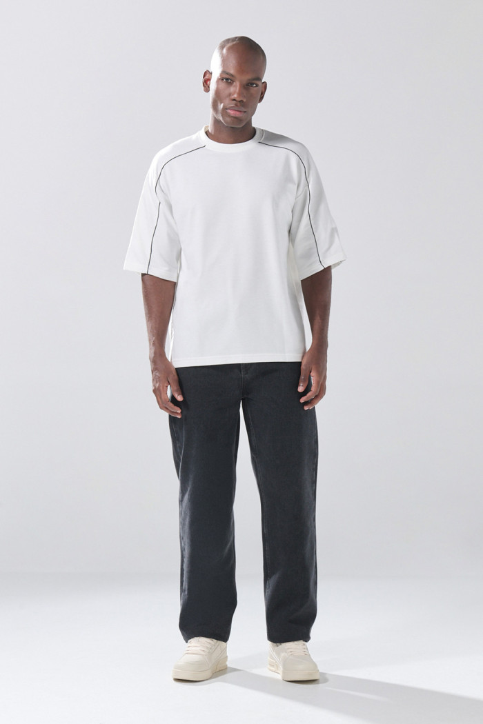 Jean baggy infaltables gris tiro medio con bota ancha 
