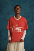 Camiseta cuello V oversize roja college de Fan Edition
