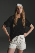 Short crema de jean con tiro alto y puntos de Polka Dots
